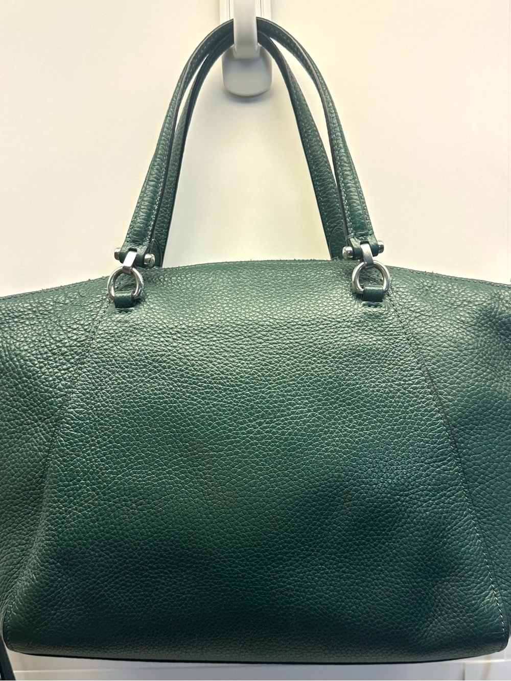 Coach Green Pebbled Leather Satchel Shoulder Bag Crossbody Purse Zip Top - Picture 2 of 7